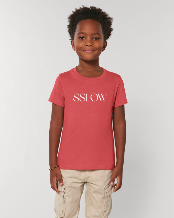 Camiseta niño rojo carmín logo blanco h en algodón orgánico certificado