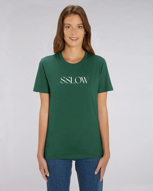 Camiseta verde logo blanco h en algodón orgánico certificado