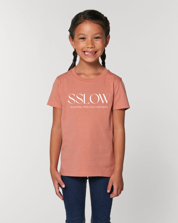 Camiseta niña rose clay logo blanco h en algodón orgánico certificado