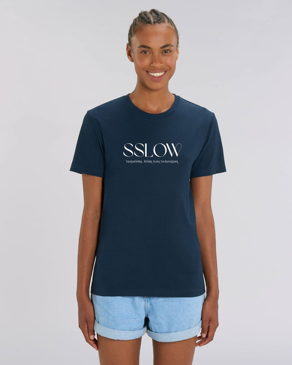 Camiseta azul marino logo blanco h en algodón orgánico certificado