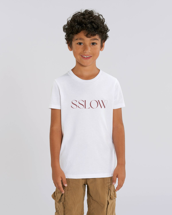 Camiseta blanca niño logo rojo oscuro h en algodón orgánico certificado