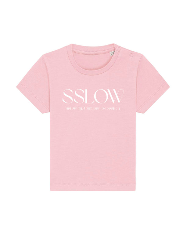 Camiseta bebé rosa logo blanco h en algodón orgánico certificado