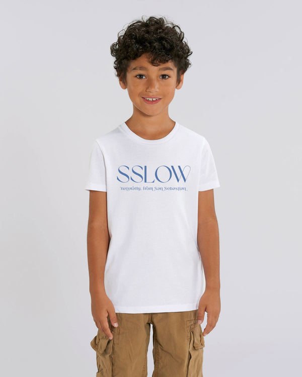 Camiseta blanca logo azul h en algodón orgánico certificado