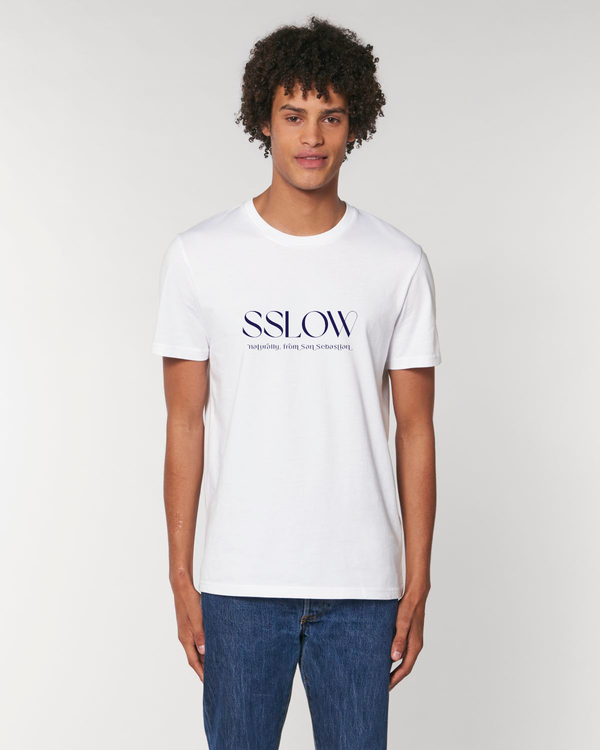 Camiseta blanca logo azul h en algodón orgánico certificado